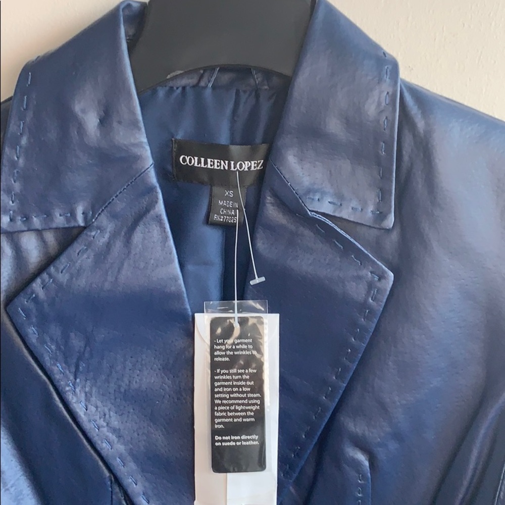 Indigo Blue Leather Jacket by Colleen Lopez - Picture 2 of 6